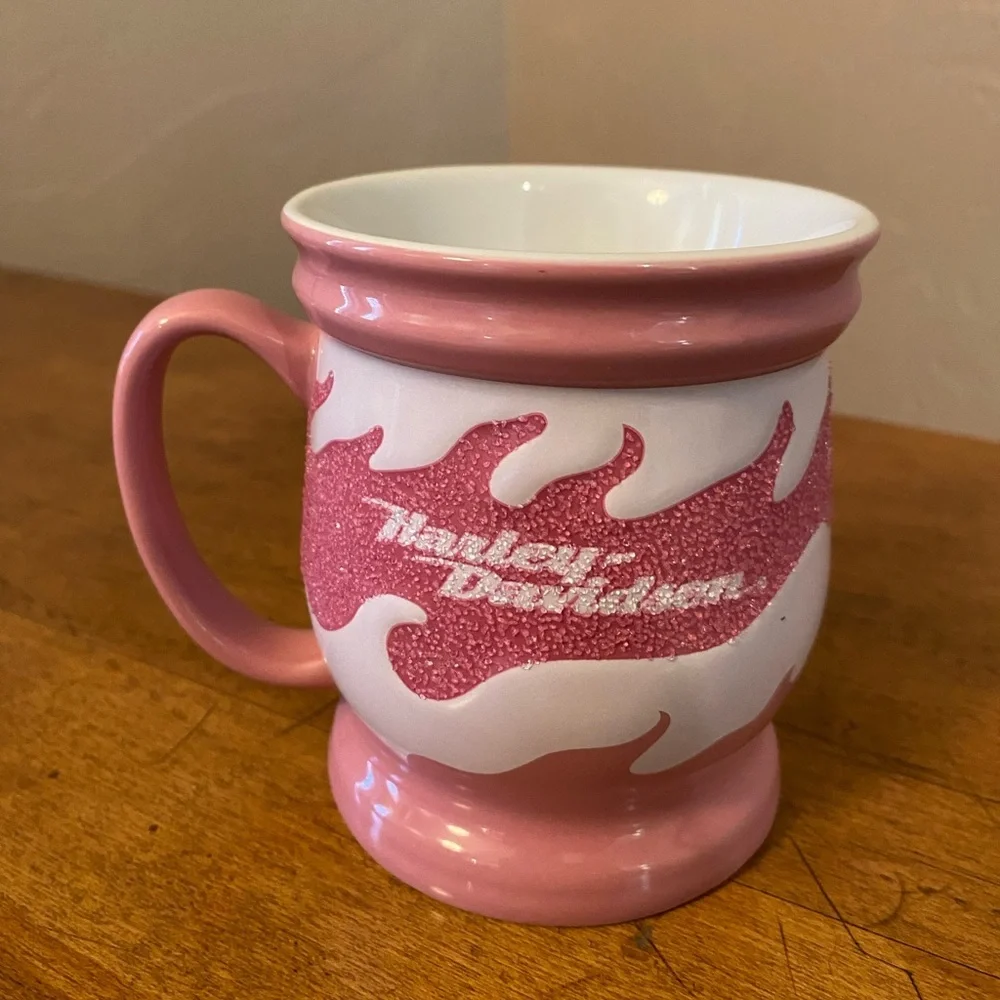 Russ Berrie Harley Davidson Motorcycle Flames Coffee Mug Cup Pink